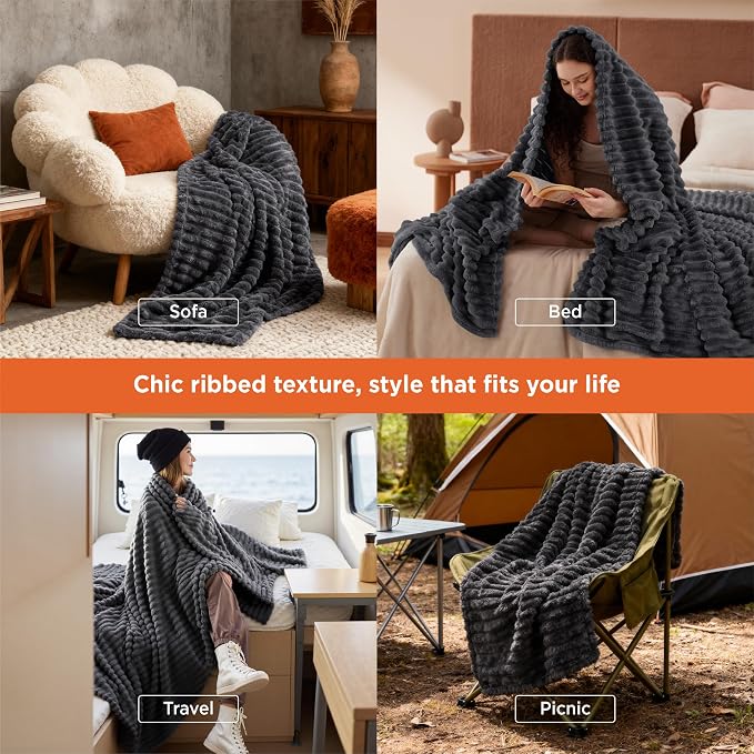 Bedsure Soft Twin Blanket for Bed Decor Gifts Grey 60"x80" | Birthday Gifts for - Image 4