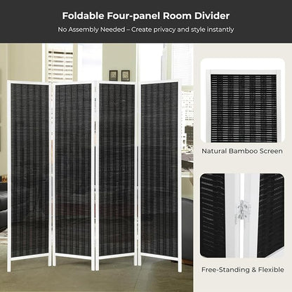 Roundhill Furniture Inkwell 4-Panel Bamboo Room Divider, Folding Portable - Image 4