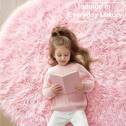 Amdrebio Pink Small Furry Circle Area Rug 3Ft - Image 8