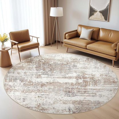 LOONGRUG Round Rug 5x5 Washable Neutral Modern Circle Area Rugs Brown | by LOONGRUG