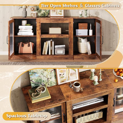 WLIVE Farmhouse TV Stand for 65 inch TV, Open Shelves TV Console for Living - Image 4