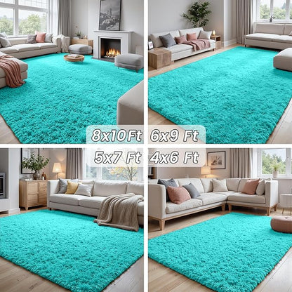 4x6 Fluffy Shag Area Rugs for Living Room Bedroom: Soft Carpet Teal Blue | - Image 7