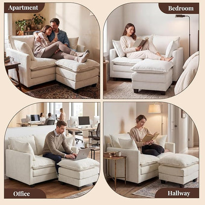 Loveseat Sofa with Ottoman, Cloud 3-Layer Cushion & 27" Deep Seat Modern Small - Image 9