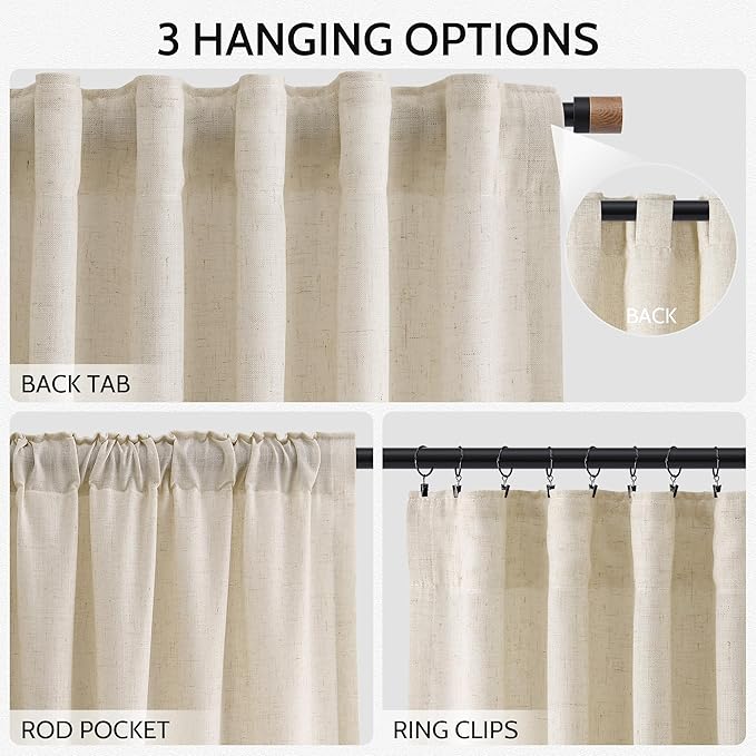 Linen Curtains for Living Room 90 Inches Long Modern Farmhouse Decor Light - Image 2