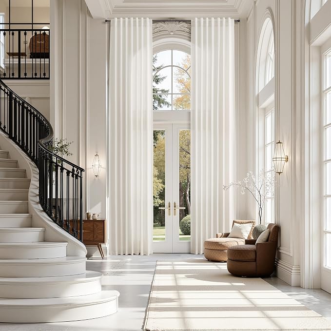 Ivory White Linen Curtains for Living Room 126 Inches Long Light Filtering Semi by Nanspring
