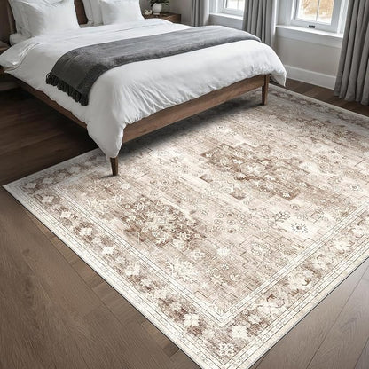 Washable Neutral Farmhouse Living Room Rug, 5x8 Area Rugs - Image 3