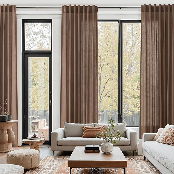 Caramel Brown Linen Curtains for Living Room Extra Long 126 Inches Long Back by Nanspring