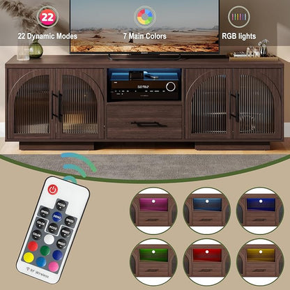 70" LED TV Stand with Storage for 75/80" TVs, Faux Marble Entertainment Center - Image 6