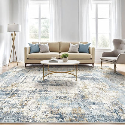LOONGRUG Area Rug 5x7 Washable Neutral Modern Living Room Rugs Blue | Abstract - Image 5
