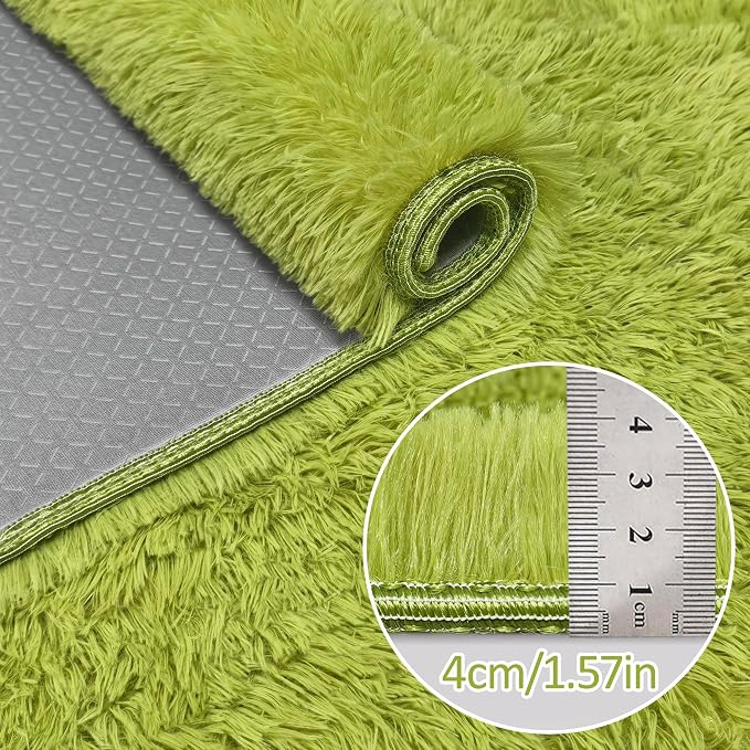 2x10 Bedside Area Rugs for Bedroom Soft Fluffy Shag Green Rug for Hallway - Image 5