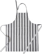 Cotton Professional Apron For Kitchen – 28 x 32 Inches – For Women & Men – Useful When Cooking, Baking, Gardening – Adjustable Strap Around Waist & Neck With Pockets Black Stripes