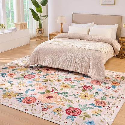 DUKINO 8x10 Area Rugs, Floral Washable Living Room Rug Non Slip, Stain Resistant - Image 7