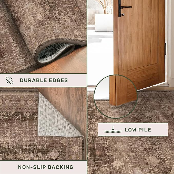 Brown Earthy Boho Washable 3x10 Extra Long Hallway Runner Rug, Waterproof Large - Image 5