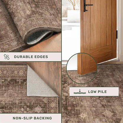 Brown Earthy Boho Washable 3x10 Extra Long Hallway Runner Rug, Waterproof Large - Image 5