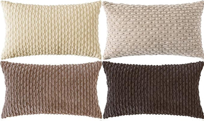 Set of 4 Beige Brown Coffee Decorative Throw Pillow Covers 12x20 Inch Corduroy by Cozoomy