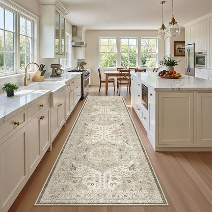 Madane Hallway Runner Rug 2'6''x10' Kitchen Runners Vintage, Ivory/Brown | - Image 2