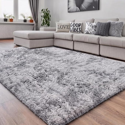 Amdrebio Tie-Dyed Light Grey Fluffy Area Rug 4x6 - Image 7
