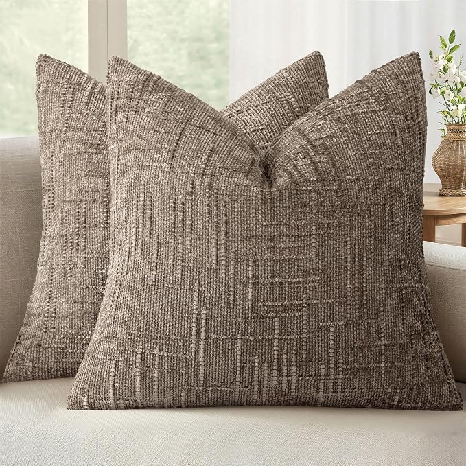 MIULEE Chenille Textured Throw Pillow Covers Taupe Grey 16x16 Set of 2 | Slubby by MIULEE
