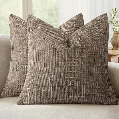 MIULEE Chenille Textured Throw Pillow Covers Taupe Grey 16x16 Set of 2 | Slubby by MIULEE