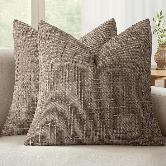 MIULEE Chenille Textured Euro Throw Pillow Covers Taupe Grey 26x26 | Set of 2 by MIULEE