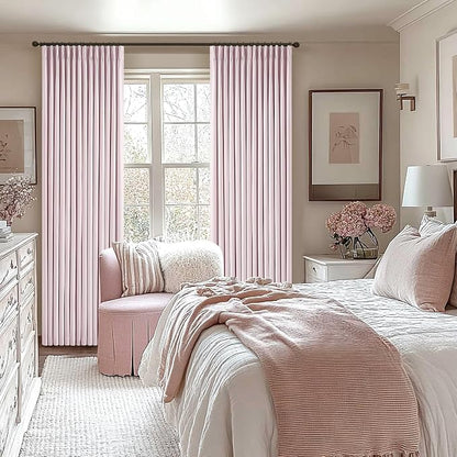 Light Pink Pinch Pleated 100% Blackout Linen 84 Inch Curtains | Room Darkening - Image 2
