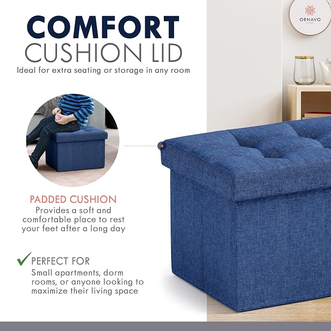 Ornavo Home Small Storage Ottoman, Foldable Collapsible Rectangle Linen Ottoman - Image 6