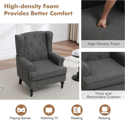 Accent Chair for Living Room, Mid Century Modern Upholstered Armchair, Wingback - Image 4