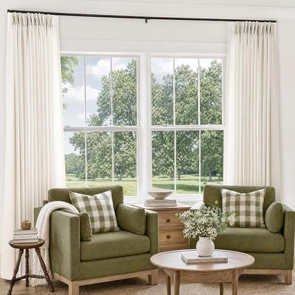Natural Pinch Pleated Curtains 132 Inch Length Linen High Ceiling | Extra Wide - Image 9