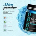 BeePoint Teal Blue Edible Luster Dust 15g - Food Grade, Vibrant Color Shimmer Powdered Dust for Drinks, Cocktails, Cake Decorating, Baking, Chocolates, Candy, Sweets, & Cookies - Vegan & Gluten Free