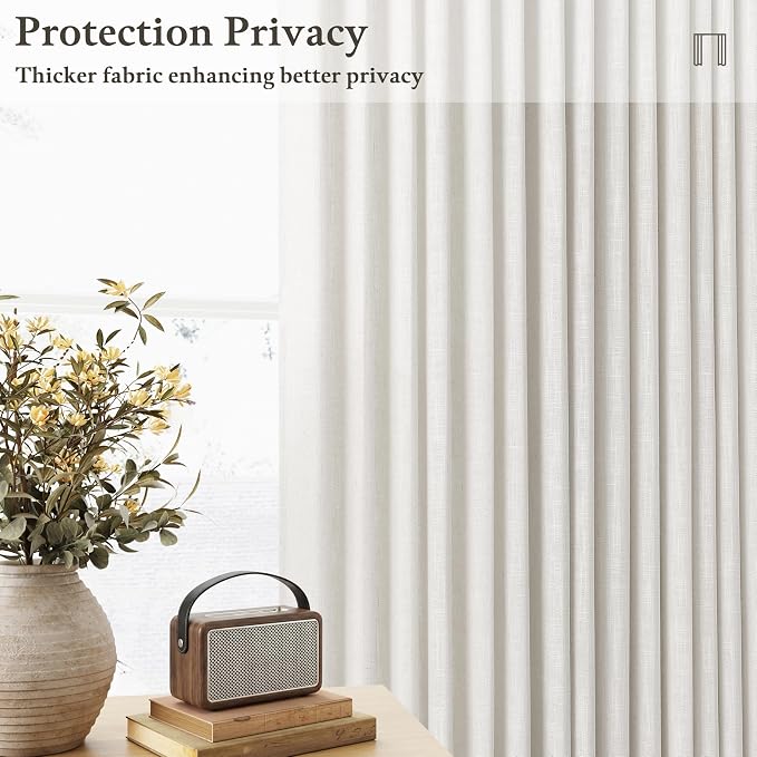 Beige White 94 Inch Pinch Pleated Linen Light Filtering Curtains 50Wx94L | Off - Image 6