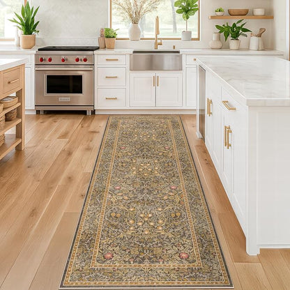 Non Slip 2x8 Gold Brown Long Runner Rug, Washable Runner Rug - Image 3