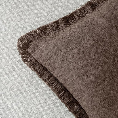 MIULEE Boho Linen Fringe Decorative Fall Pillow Covers Reddish Brown 16x16 | - Image 3