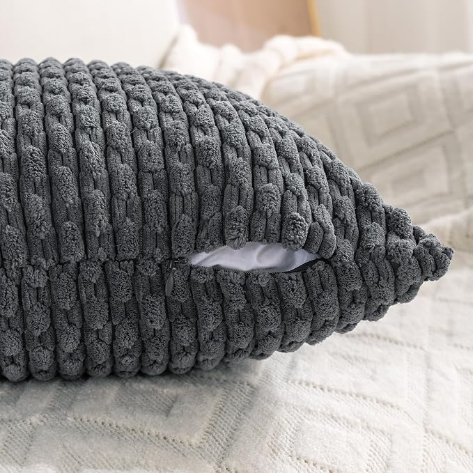 Set of 4 Medium Grey Decorative Throw Pillow Covers 24x24 Inch Corduroy Pillow - Image 5