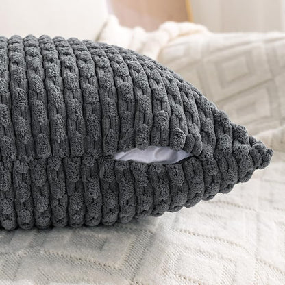 Set of 4 Medium Grey Decorative Throw Pillow Covers 22x22 Inch Corduroy Pillow - Image 5