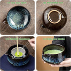 TEANAGOO Matcha Whisk Set, 7 Pcs Matcha Set Blue, Matcha Kit for Ceremony, Matcha Tea Set for Making Breakfast/Latte, Ceramic Matcha Bowl(chawan) whith Spout and Whisk, Gift for Friend/Family