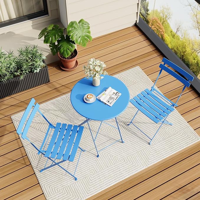 Bistro Table and Chairs Set of 2, 3 Piece Outdoor/Indoor Folding Patio Bistro by IDEALHOUSE