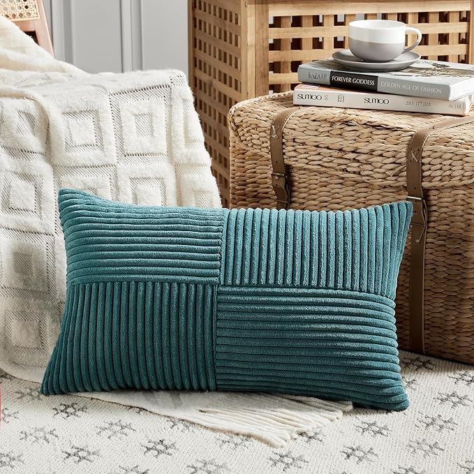 Fancy Homi 2 Packs Teal Lumbar Decorative Throw Pillow Covers 20x28 Inch - Image 2