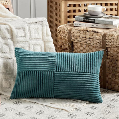 Fancy Homi 2 Packs Teal Lumbar Decorative Throw Pillow Covers 16x28 Inch - Image 2