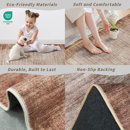 2x8 Washable Hallway Runner Rug – Non-Slip Modern Abstract Neutral Low-Pile - Image 5