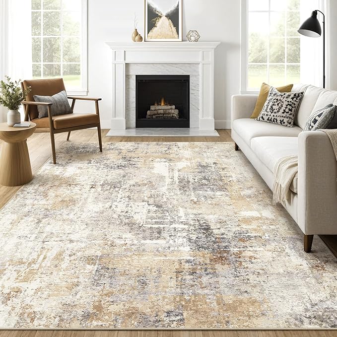 LOONGRUG 7x9 Area Rug Washable Large Neutral Modern Living Room Rugs | Abstract by LOONGRUG