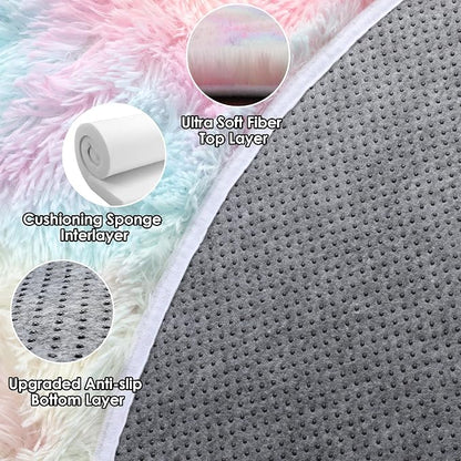 Rainbow Round Area Rug 4ft, Soft Bedroom Circle Rugs Mats - Image 9