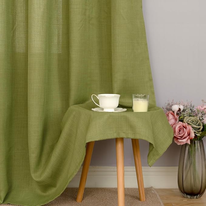 Light Filtering Moss Green Linen Curtains - Image 8