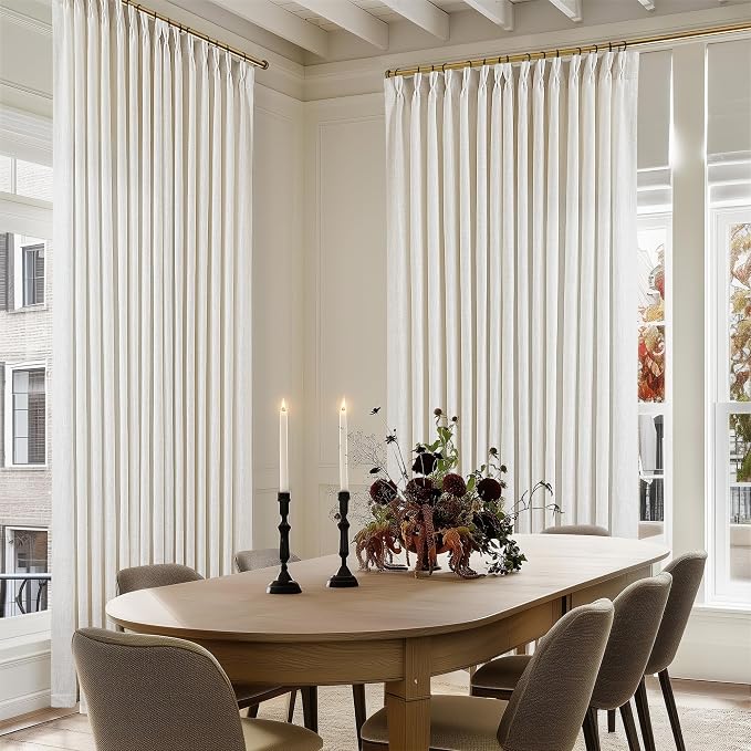 Natural Pinch Pleated Linen 96 Inch Curtains 100 Inch Width | Memory Trained - Image 2
