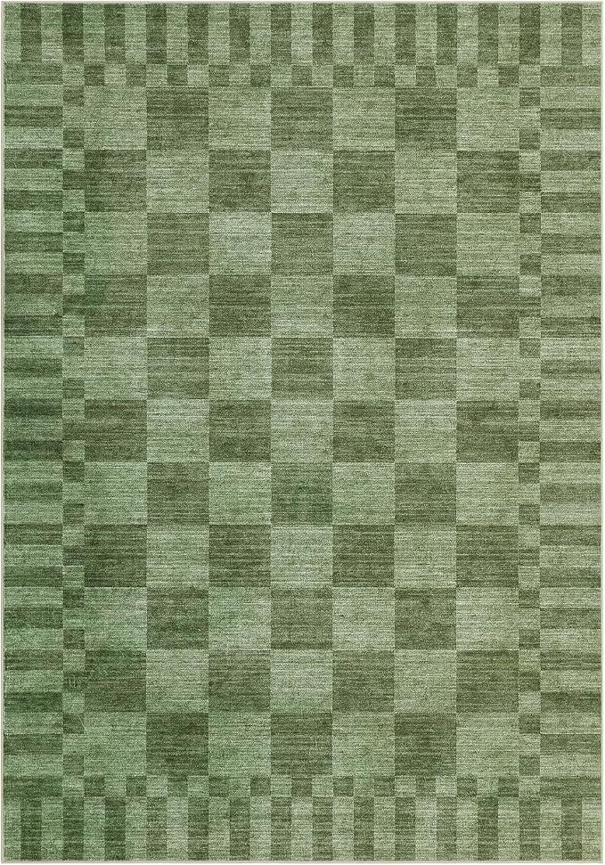 GarveeHome Moss Green Checkered Rug 6x9 Area Rugs Living Room Washable Rug | - Image 5