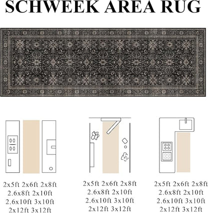 Schweek 2x10 Kitchen Runner Rug Washable Non Slip Hallway Runners Black | - Image 2