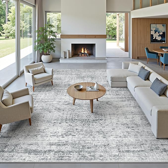 Soalmost 10x14 Area Rugs for Living Room Washable Rug Non-Slip Grey | Large - Image 2