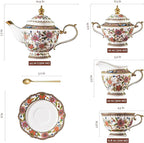 ACMLIFE Tea Set for Adults for 6, Blue and White Tea Set with Cups, Bone China Vintage Floral British English Tea Pot with Cups and Saucers for Women Party, Afternoon Service or Gift Giving (Pink)