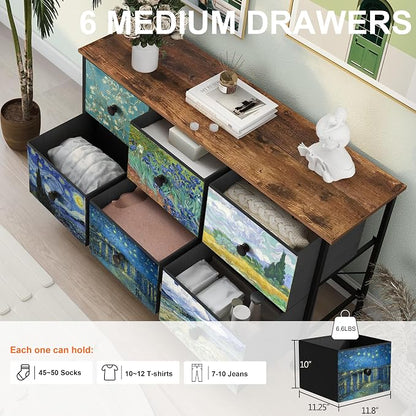 EXOTICA 6 Drawer Dresser for Bedroom Van Gogh Chest of Drawers Wide TV Stands - Image 4