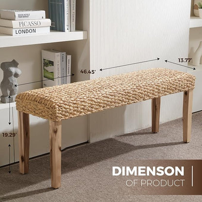 Indoor Bench Wicker for Entryway Bench, Wood Bench for Living Room Dining Bench - Image 5