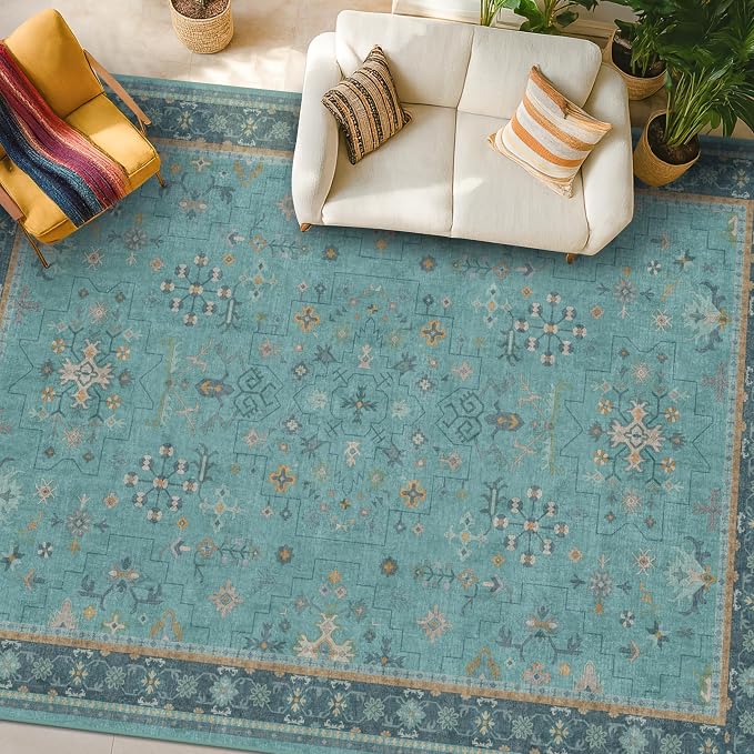 Teal 7x10 Large Rug for Living Room, Washable Soft Area Rugs for Bedroom Under - Image 6